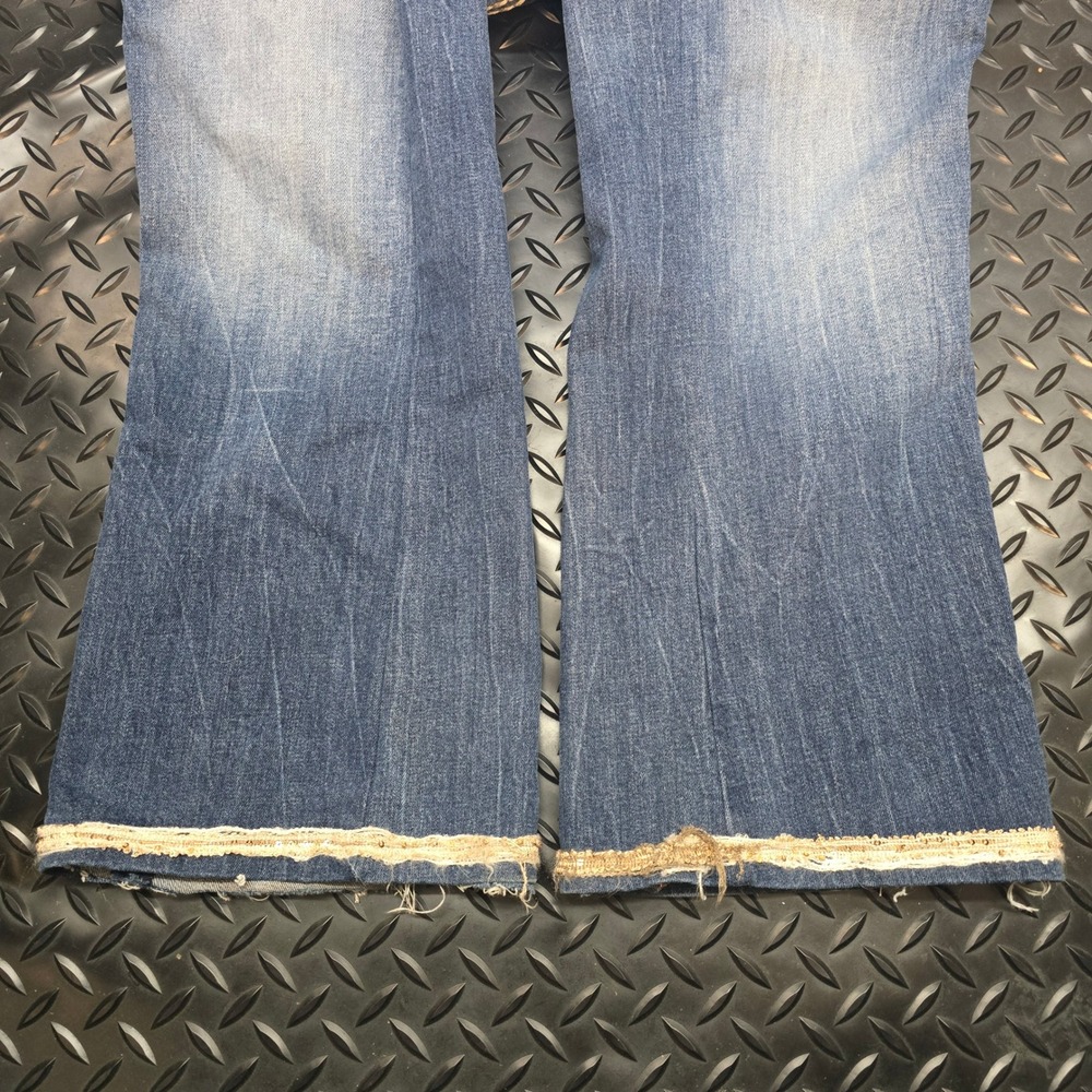 Vigoss Womens Bootcut Jeans Medium Wash Embellished Pockets Frayed Hem Size 20 - Picture 14 of 16
